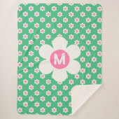 Monogram Aangepast Retro Madeliefjes Roze en Groen Sherpa Deken (Voorkant)