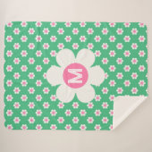 Monogram Aangepast Retro Madeliefjes Roze en Groen Sherpa Deken (Voorkant (horizontaal))