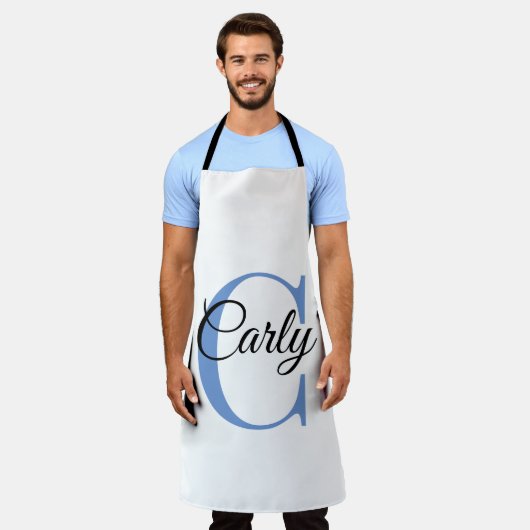 Monogram aangepast Schort - Periwinkle (Gedragen)