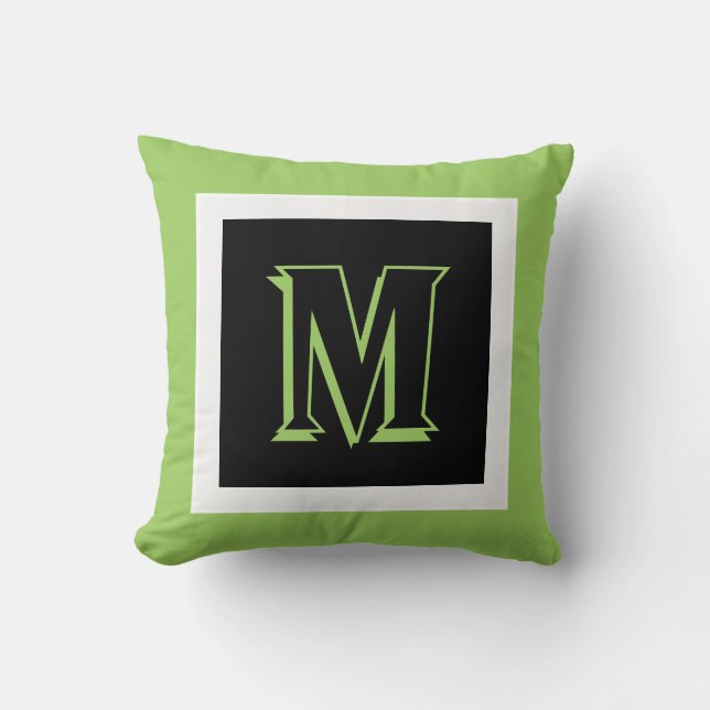 monogram aangepast zwart en groen decor kussen (Voorkant)