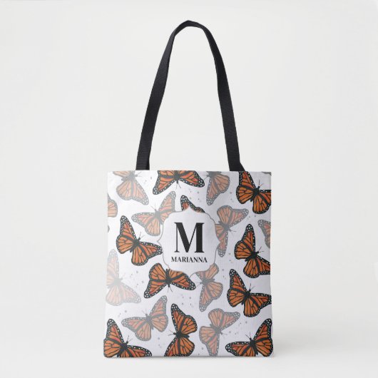 Monogram Aangepaste Botanische Vlinders Tote Bag (Voorkant)