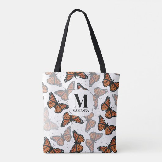 Monogram Aangepaste Botanische Vlinders Tote Bag (Achterkant)