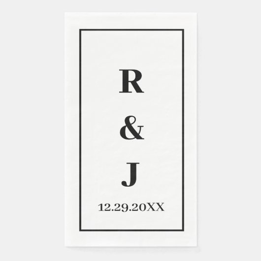 Monogram Aangepaste Couple Naam Zwart Witte Legant Servet (Voorkant)
