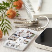 Monogram Aangepaste Familie Foto Collage Letter Sleutelhanger (Voorkant Rechts)