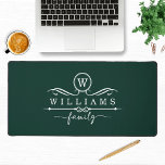 Monogram Aangepaste familienaam Groen Wit Script Bureaumat<br><div class="desc">Monogram Custom Family Name Green White Script Desk Mats heeft een monogram en gepersonaliseerde familienaam in een elegante witte scripttypografie op een donkergroene achtergrond. Perfecte gift voor familie en vrienden voor verjaardag,  Kerstmis,  Vaderdag,  Moederdag,  Grootouders,  vrouw,  echtgenoot,  moeder,  vader en meer. Ontworpen door ©Evco Studio www.zazzle.com/store/evcostudio</div>