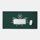Monogram Aangepaste familienaam Groen Wit Script Bureaumat (Keyboard & Muis)