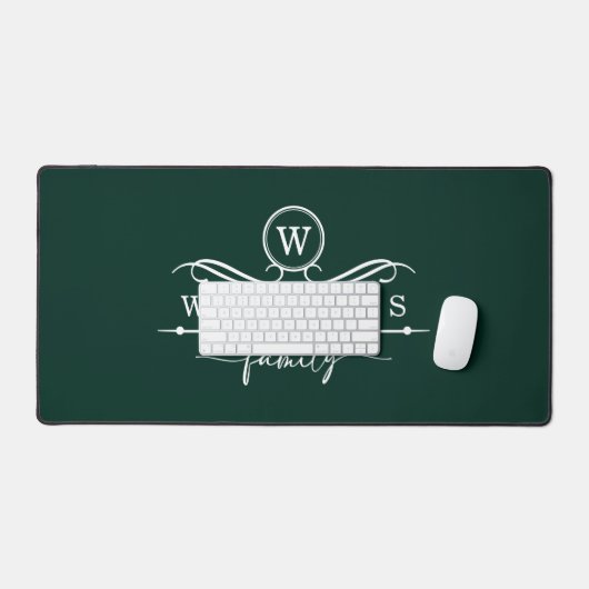 Monogram Aangepaste familienaam Groen Wit Script Bureaumat (Keyboard & Muis)