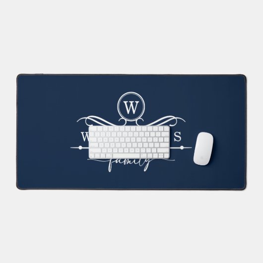 Monogram Aangepaste familienaam Wit Script Bureaumat (Keyboard & Muis)