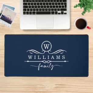Monogram Aangepaste familienaam Wit Script Bureaumat