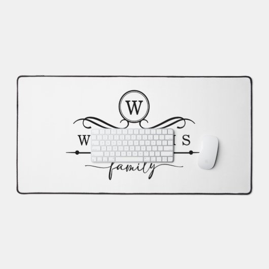 Monogram Aangepaste familienaam Zwart Script Bureaumat (Keyboard & Muis)