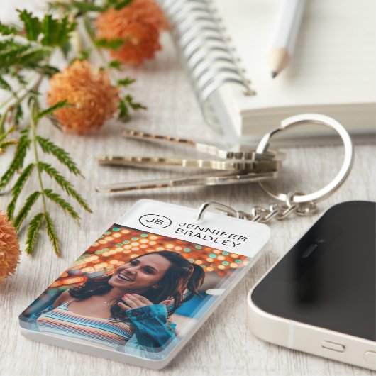 Monogram Aangepaste foto Aangepaste foto Aangepast Sleutelhanger (Voorkant Rechts)