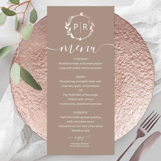 Monogram Aangepaste foto Bruiloft Menu Kaart