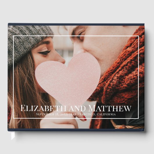 Monogram Aangepaste foto op White Lijst Wedding Gastenboek (Voorkant)