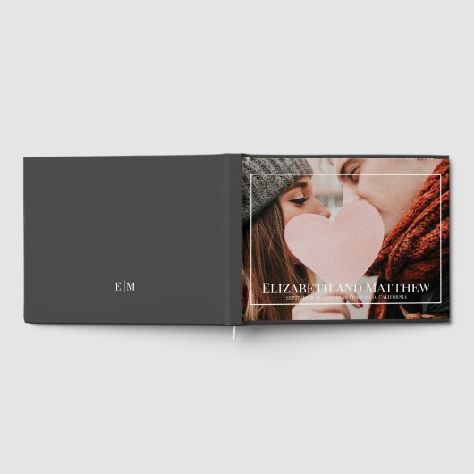 Monogram aangepaste foto op witte lijst bruiloft gastenboek (Volledig)