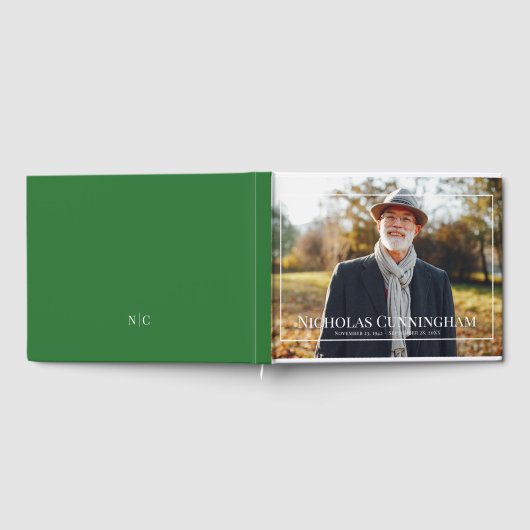 Monogram Aangepaste Foto op Witte Lijst Memorial Gastenboek (Volledig)