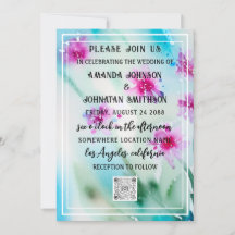 Monogram Aangepaste foto QR-code Blauw Roze Weide