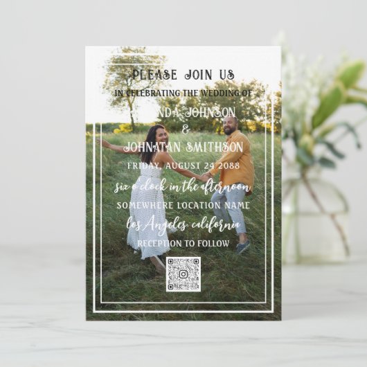 Monogram aangepaste foto QR-code ingelijst groen Kaart (Staand voorkant)