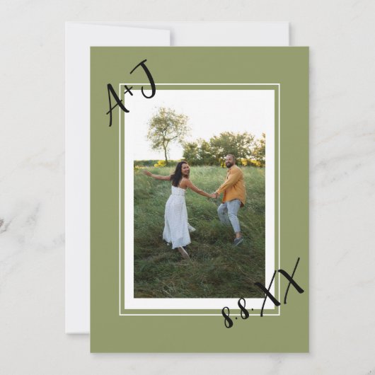 Monogram aangepaste foto QR-code ingelijst groen Kaart (Achterkant)