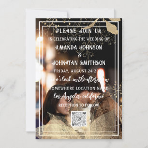 Monogram Aangepaste foto QR-code Zwart Wit Bloemmo Kaart