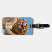 Monogram, aangepaste foto zwart & namaakgoud luxe bagagelabel (Voorkant horizontaal)