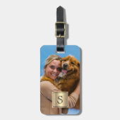 Monogram, aangepaste foto zwart & namaakgoud luxe bagagelabel (Voorkant verticaal)
