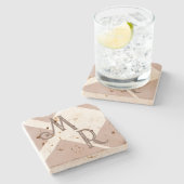 Monogram aangepaste initialen bruin neutraal geome stenen onderzetter (Zijkant)