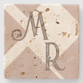 Monogram aangepaste initialen bruin neutraal geome stenen onderzetter