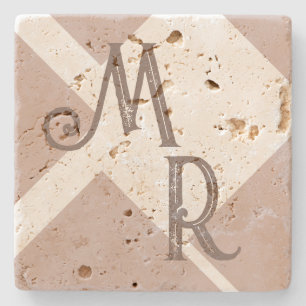 Monogram aangepaste initialen bruin neutraal geome stenen onderzetter