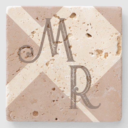 Monogram aangepaste initialen bruin neutraal geome stenen onderzetter (Voorkant)