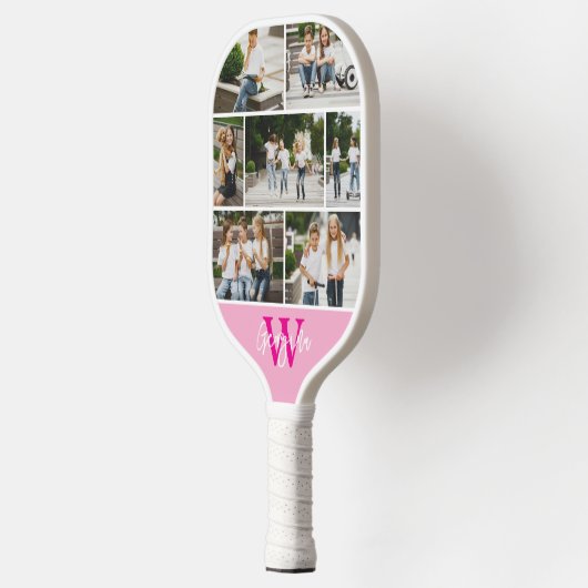 Monogram Aangepaste kleuren voor fotocollage Pickleball Paddle (Links)