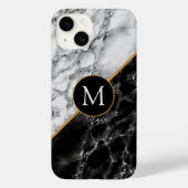 Monogram Aangepaste Letter Black White Marmer Case-Mate iPhone Case (Achterkant)