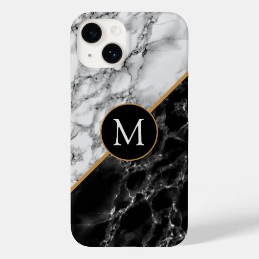 Monogram Aangepaste Letter Black White Marmer Case-Mate iPhone Case (Achterkant)