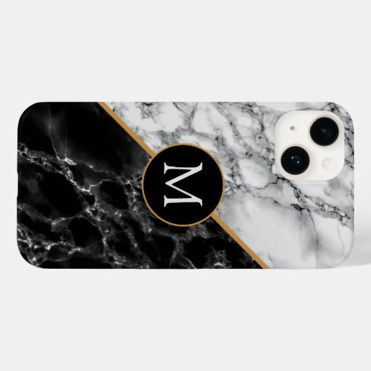 Monogram Aangepaste Letter Black White Marmer Case-Mate iPhone Case (Achterkant (horizontaal))