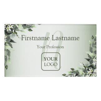 Monogram Aangepaste Logo Floral Leaves Naambadge