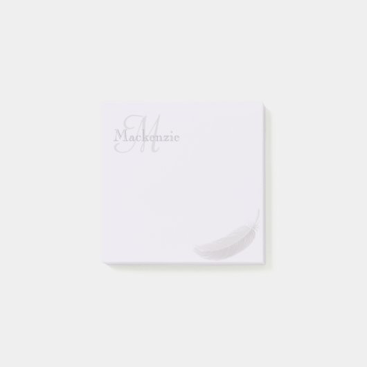 Monogram Aangepaste naam Angel Feather Lila Grey Post-it® Notes (Voorkant)