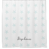 Monogram Aangepaste naam Blauwgroen Blauw Startvis Douchegordijn (Voorkant)