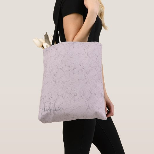 Monogram Aangepaste naam Blush roze grijze marmer  Tote Bag (Dichtbij)