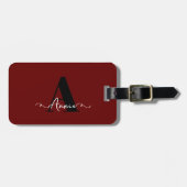 Monogram Aangepaste naam Bourgogne Rood Gift Favor Bagagelabel (Voorkant horizontaal)