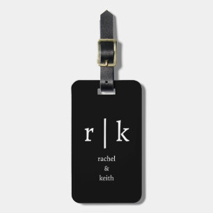 Monogram aangepaste naam cadeau zwart wit bagagelabel
