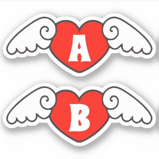 Monogram Aangepaste naam Cool Flying Hearts met Vl Sticker (Voorkant)
