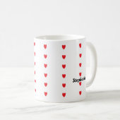Monogram Aangepaste naam Cute Red Doodle Hearts Ca Koffiemok (Voorkant rechts)