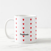 Monogram Aangepaste naam Cute Red Doodle Hearts Ca Koffiemok (Links)