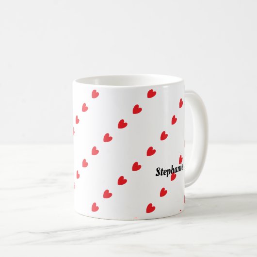 Monogram Aangepaste naam Cute Red Doodle Hearts Tr Koffiemok (Voorkant rechts)
