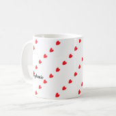 Monogram Aangepaste naam Cute Red Doodle Hearts Tr Koffiemok (Voorkant links)