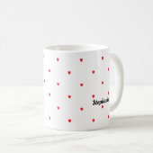 Monogram Aangepaste naam Cute Red Doodle Hearts Wh Koffiemok (Voorkant rechts)