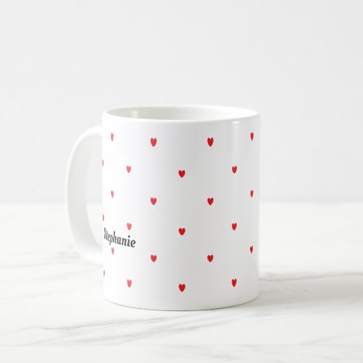 Monogram Aangepaste naam Cute Red Doodle Hearts Wh Koffiemok (Voorkant links)