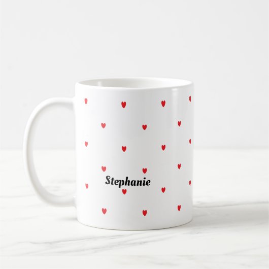 Monogram Aangepaste naam Cute Red Doodle Hearts Wh Koffiemok (Links)