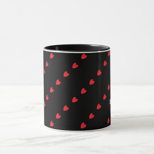 Monogram Aangepaste naam Cute Red Hearts Modern 20 Mok (Midden)