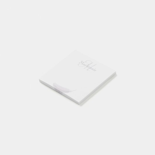 Monogram Aangepaste Naam Engel Veer Licht Grijs Post-it® Notes (Schuin)