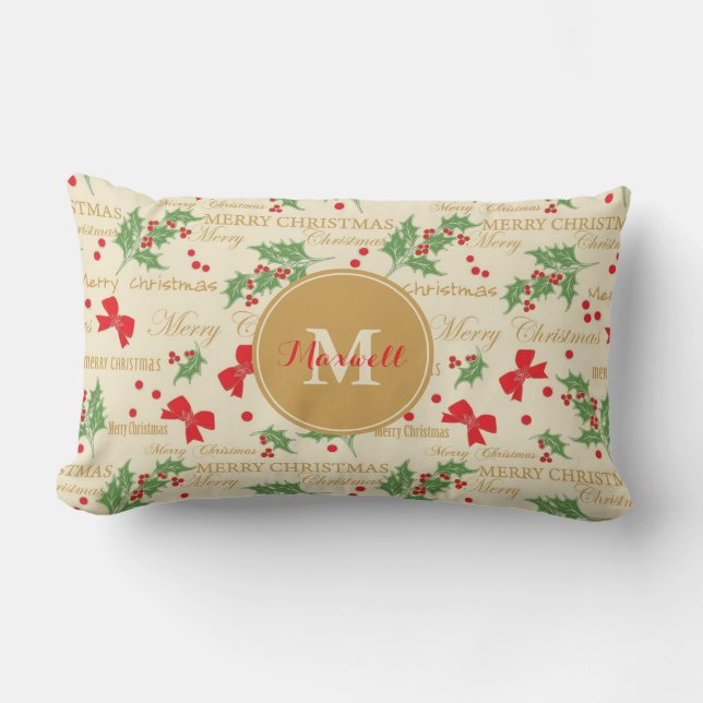Monogram Aangepaste naam feestelijke kerst Kussen (Voorkant)